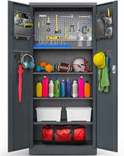 Tall Metal Garage Utility Cabinet with Pegboad Organizer