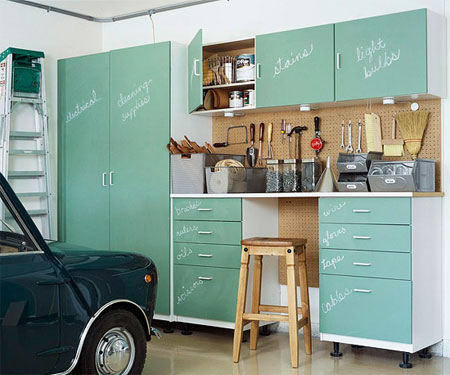 Chalkboard Painted Cabinets in the Garage