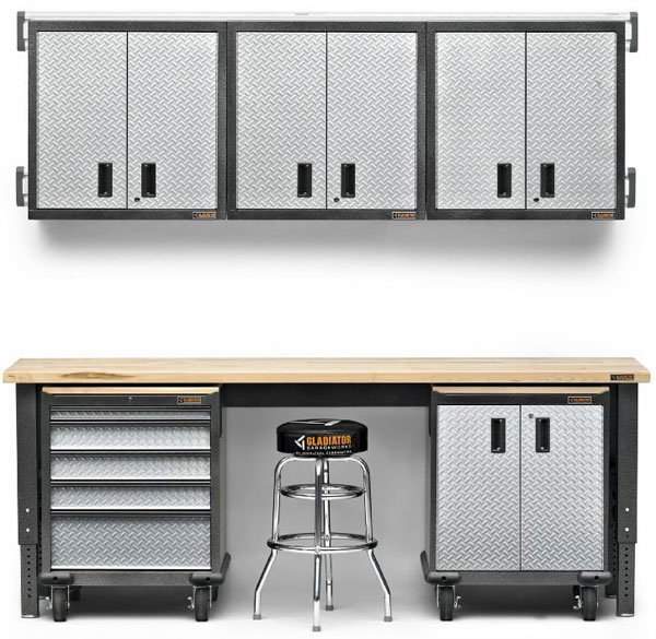 Gladiator Wall Cabinets, Workbench and Rolling Storage