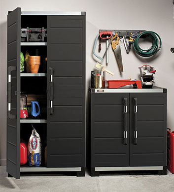 Keter Garage Cabinets Made from Durable Polypropylene Resin and Steel Reinforcement